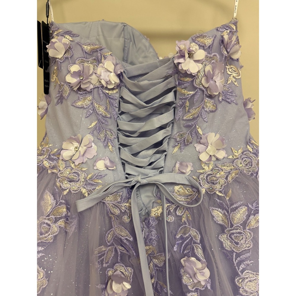 Juliet 1435 Lilac Floral 3D Glitter Tulle Gown Quinceanera Dress L w/ Crinoline - Picture 4 of 10